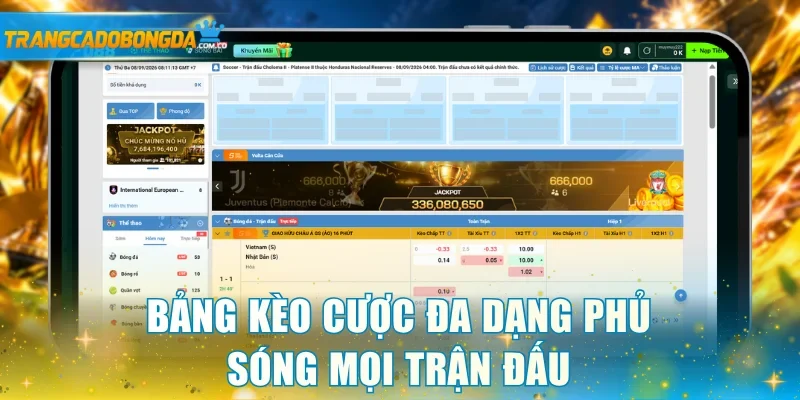 Bảng kèo cược đa dạng phủ sóng mọi trận đấu