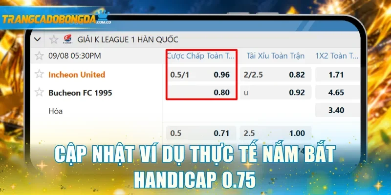 Cập nhật ví dụ thực tế nắm bắt Handicap 0.75